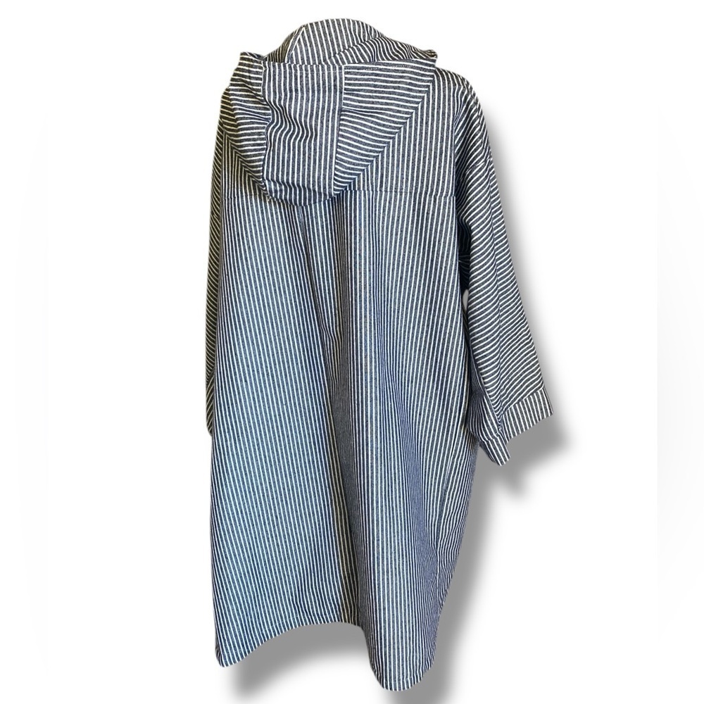 Hooded Denim Jacket Geometric Striped - Picture 10 of 15